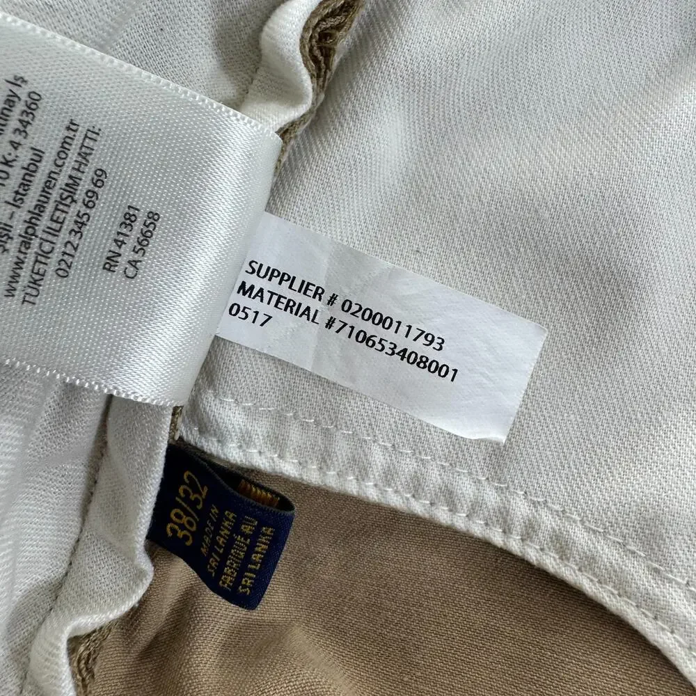 Polo Ralph Lauren Chino Pants Mens 38/32 Khaki Tan Classic Fit Cotton Twill Prep